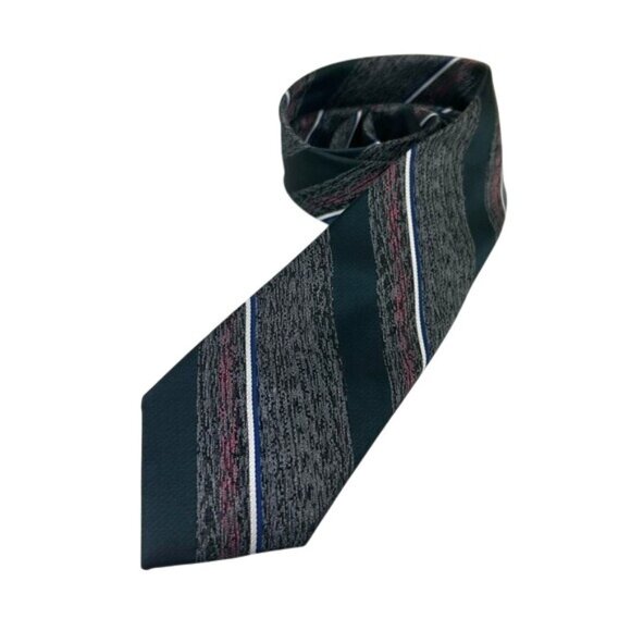 Christian Dior Monsieur VTG Diagonal Striped Gray Blue Red Tie - Picture 1 of 14